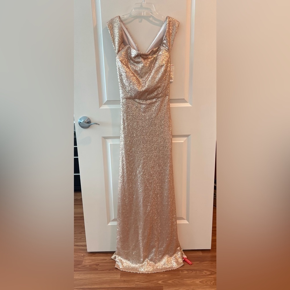 DESSY COLLECTION ELLE SEQUIN DRESS IN ROSE GOLD Size 10 NWT - Picture 2 of 16